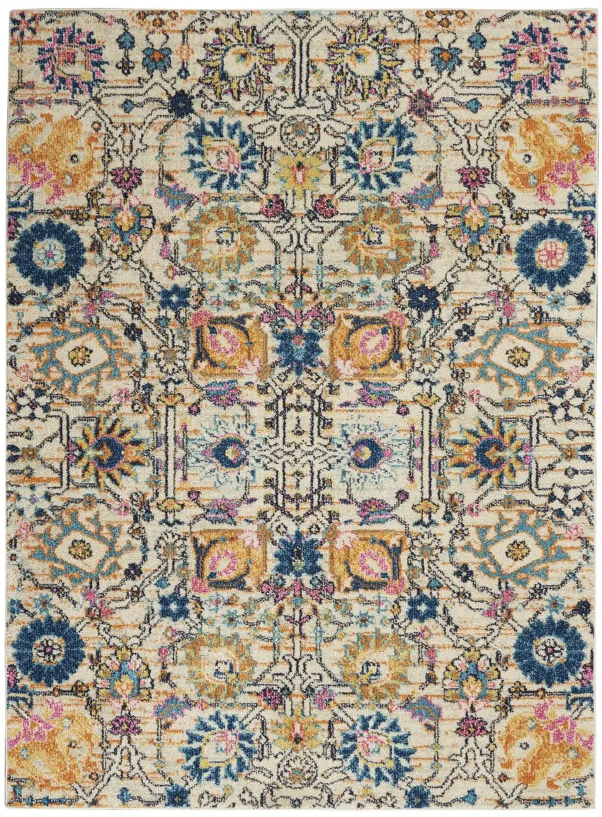 Ivory and Multicolor Floral Buds Area Rug Photo 1