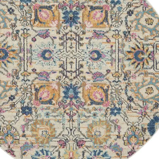 5' Ivory And Blue Floral Round Rug Photo 1
