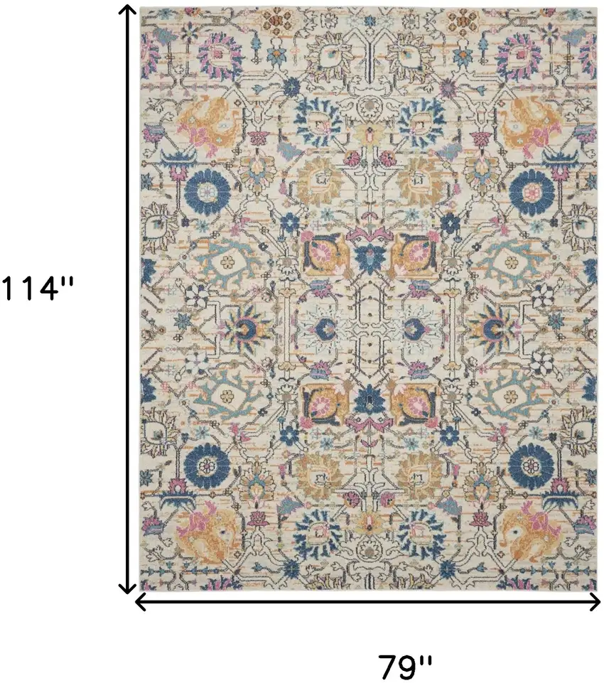 Ivory And Blue Floral Area Rug Photo 9