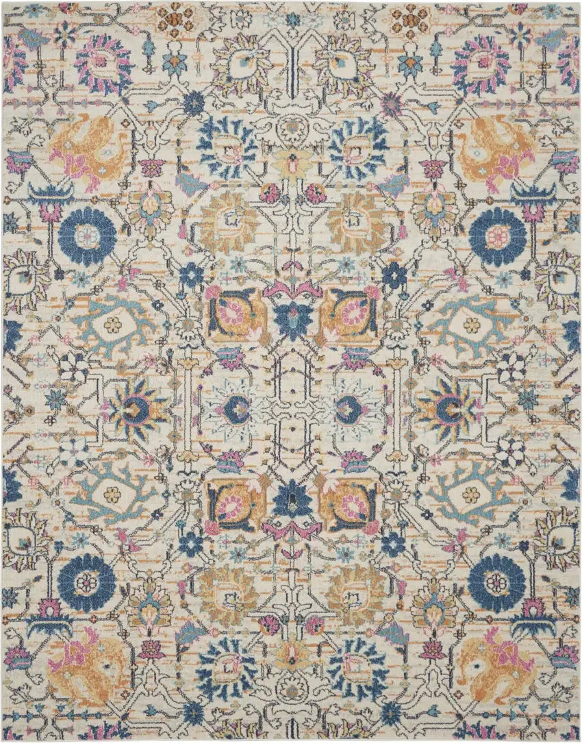 Orange And Ivory Floral Power Loom Area Rug Photo 1