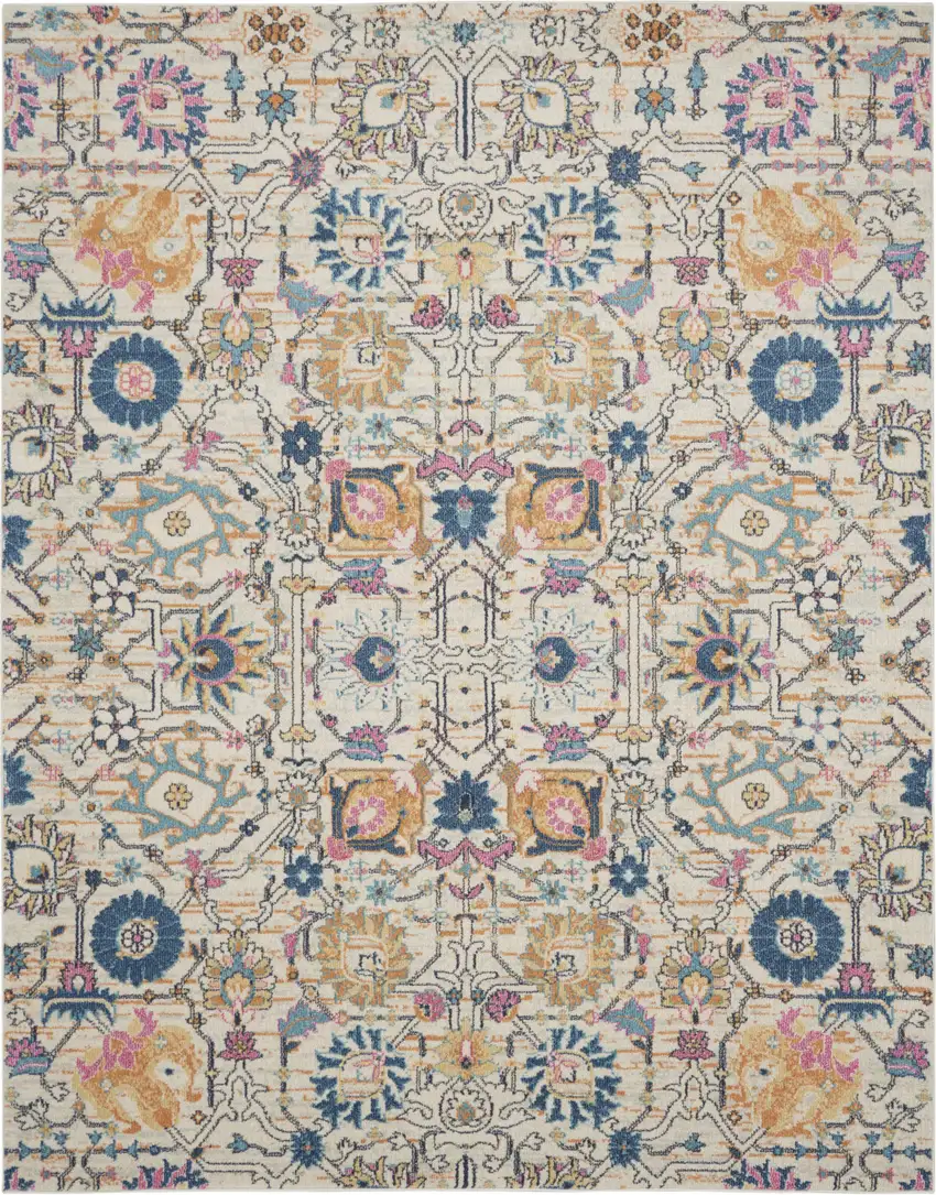 Ivory And Blue Floral Area Rug Photo 6