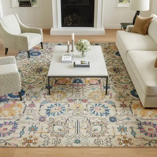 Ivory And Blue Floral Area Rug Photo 5