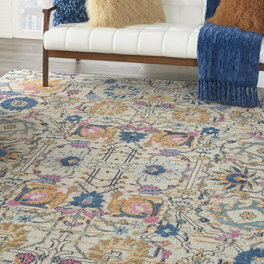 Ivory And Blue Floral Area Rug Photo 4