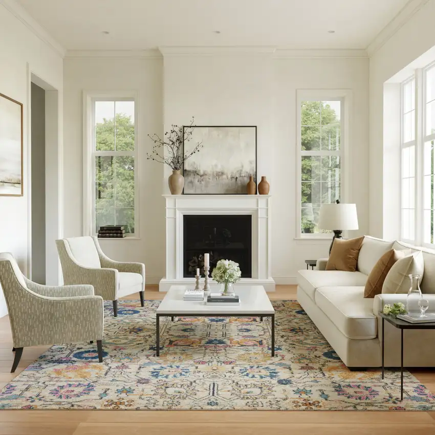 Ivory And Blue Floral Area Rug Photo 3