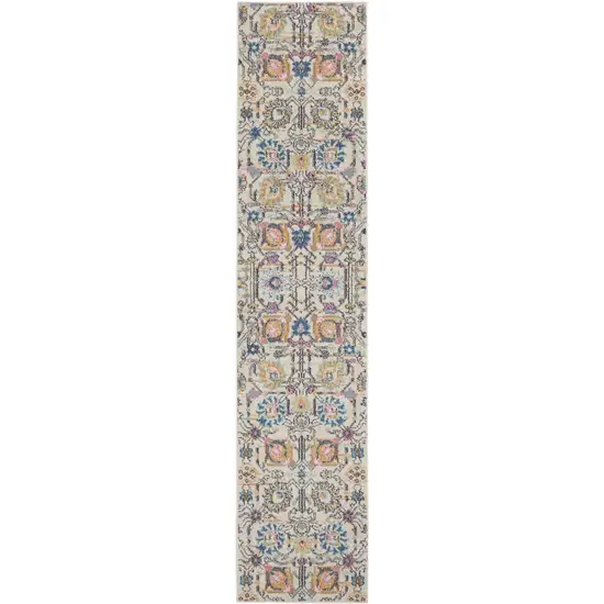 Ivory and Multicolor Floral Buds Runner Rug Photo 1