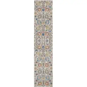 Photo of Ivory and Multicolor Floral Buds Runner Rug