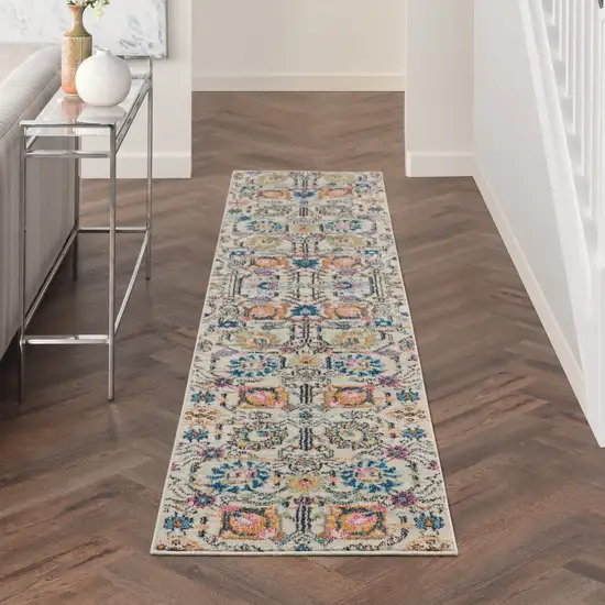 Ivory and Multicolor Floral Buds Runner Rug Photo 6