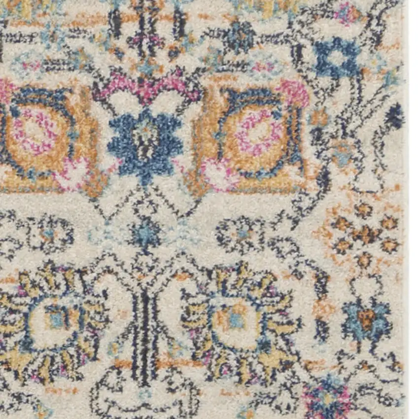10' Ivory And Blue Floral Runner Rug Photo 8