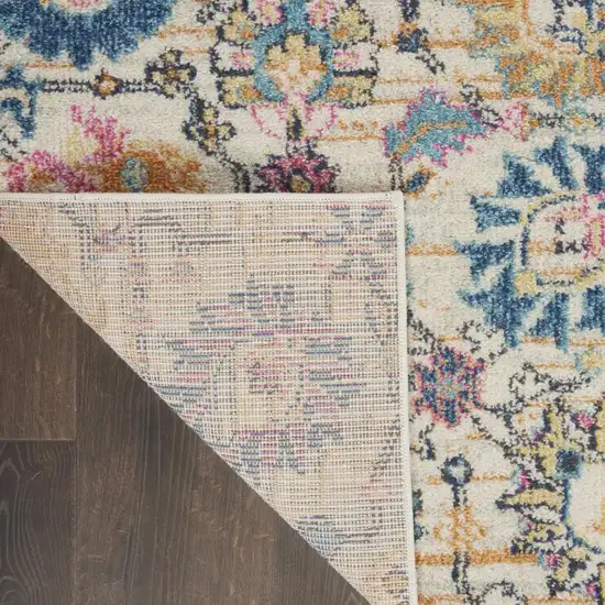 10' Ivory And Blue Floral Runner Rug Photo 8
