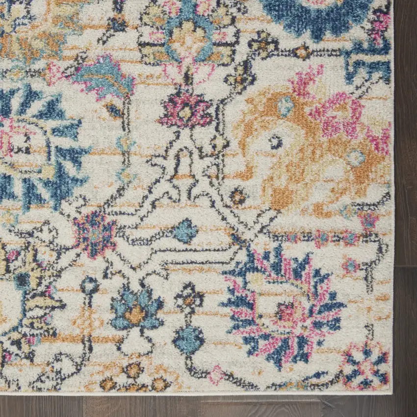 10' Ivory And Blue Floral Runner Rug Photo 6