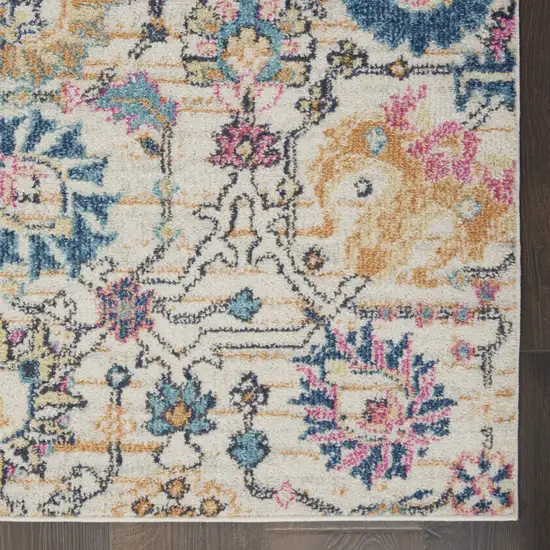 10' Ivory And Blue Floral Runner Rug Photo 6
