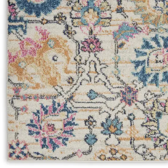 10' Ivory And Blue Floral Runner Rug Photo 9