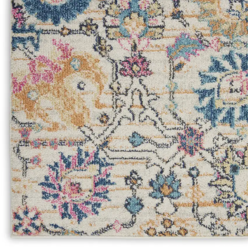 10' Ivory And Blue Floral Runner Rug Photo 9