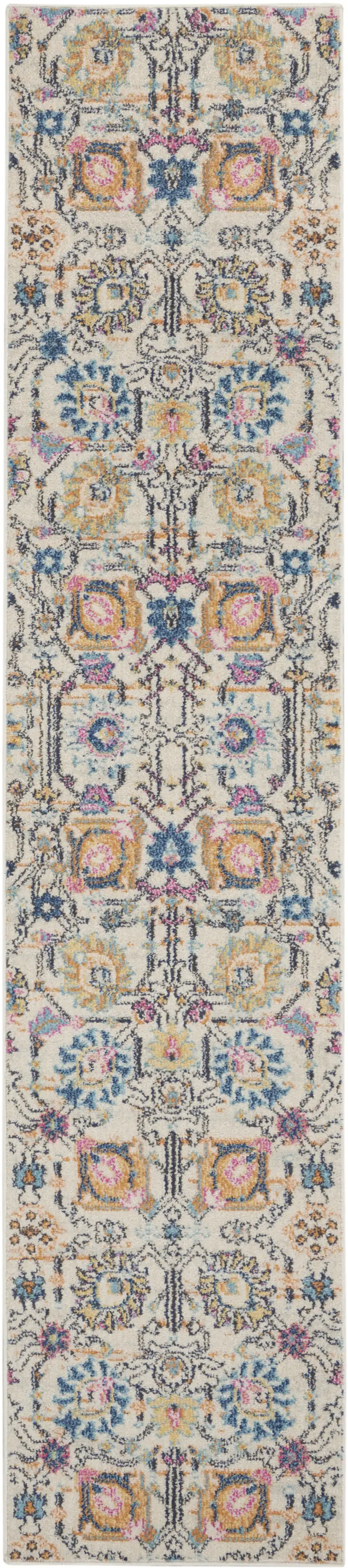 10' Orange And Ivory Floral Power Loom Runner Rug Photo 8