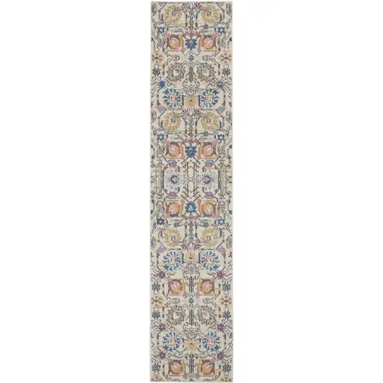 10' Orange And Ivory Floral Power Loom Runner Rug Photo 8