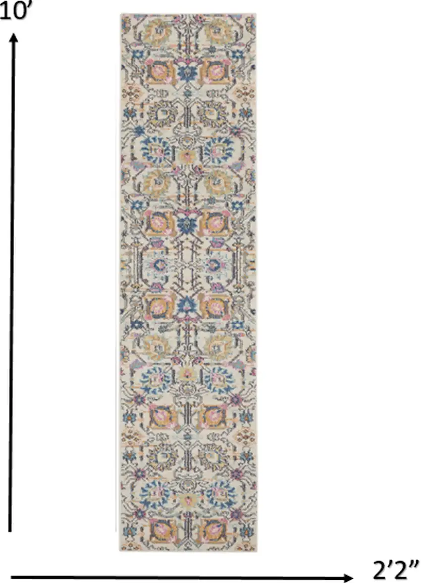 Ivory and Multicolor Floral Buds Runner Rug Photo 5
