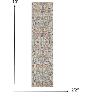 Photo of Ivory and Multicolor Floral Buds Runner Rug