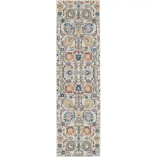 8' Ivory And Blue Floral Runner Rug Photo 1