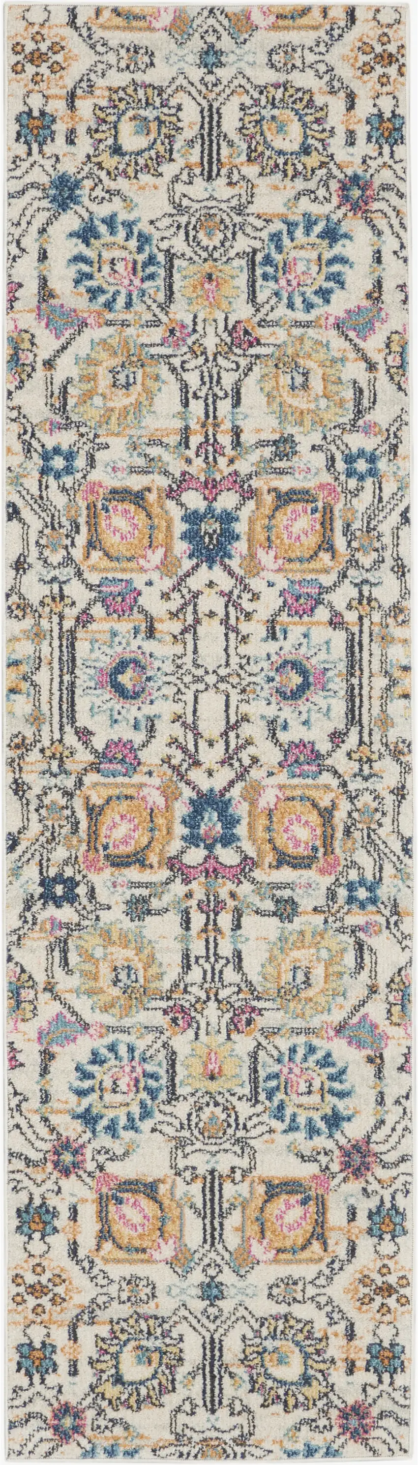 8' Ivory And Blue Floral Runner Rug Photo 1