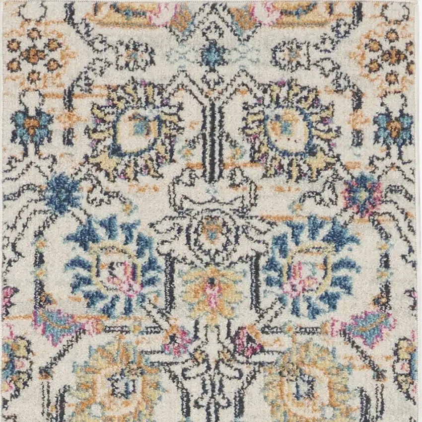 Ivory and Multicolor Floral Buds Runner Rug Photo 7