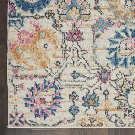 8' Ivory And Blue Floral Runner Rug Photo 9
