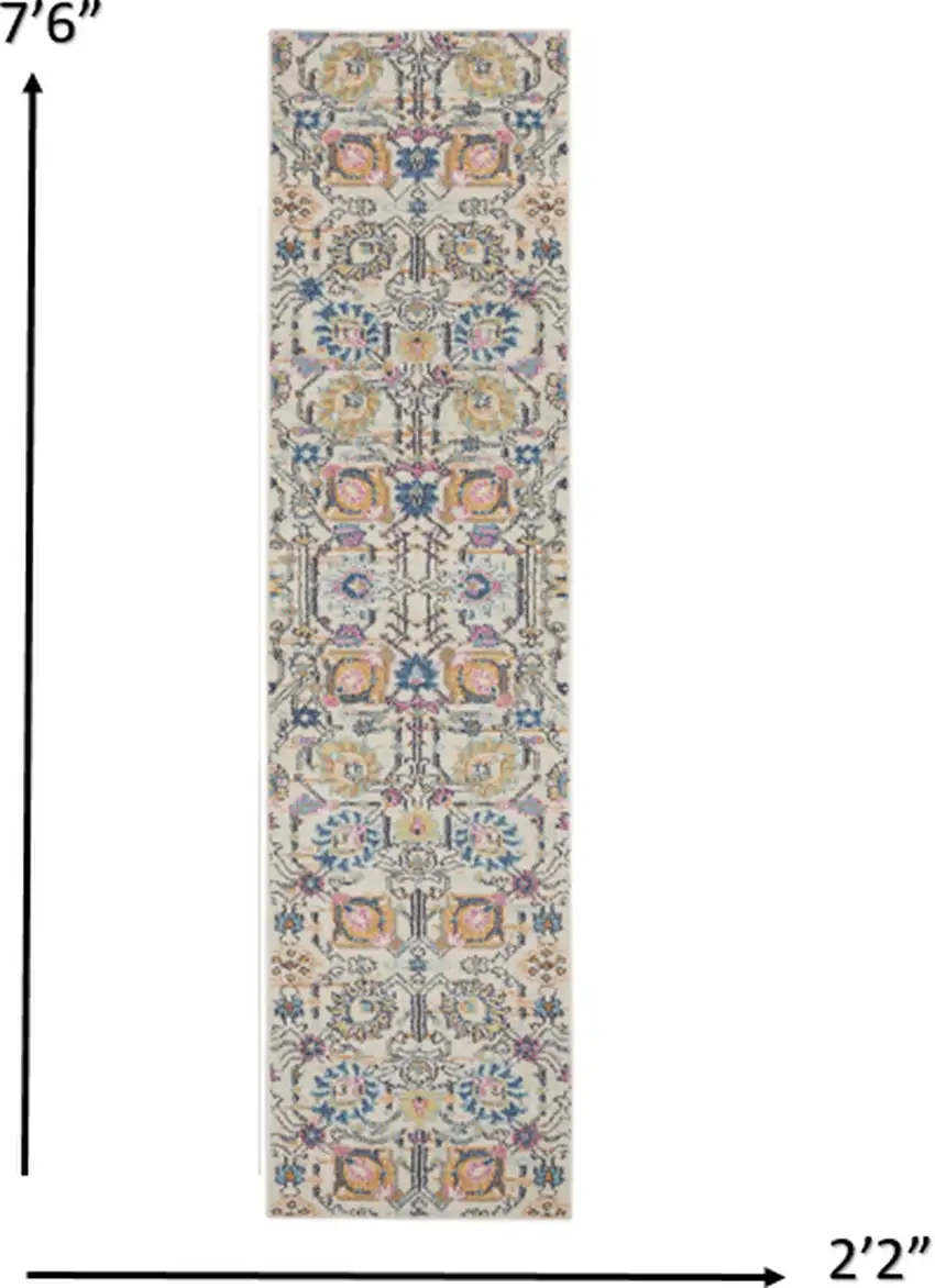 Ivory and Multicolor Floral Buds Runner Rug Photo 4