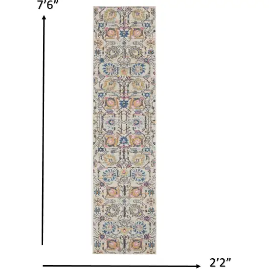 Ivory and Multicolor Floral Buds Runner Rug Photo 4