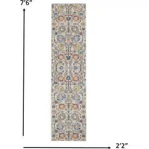 Photo of Ivory and Multicolor Floral Buds Runner Rug