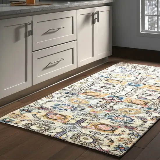 8' Ivory And Blue Floral Runner Rug Photo 2