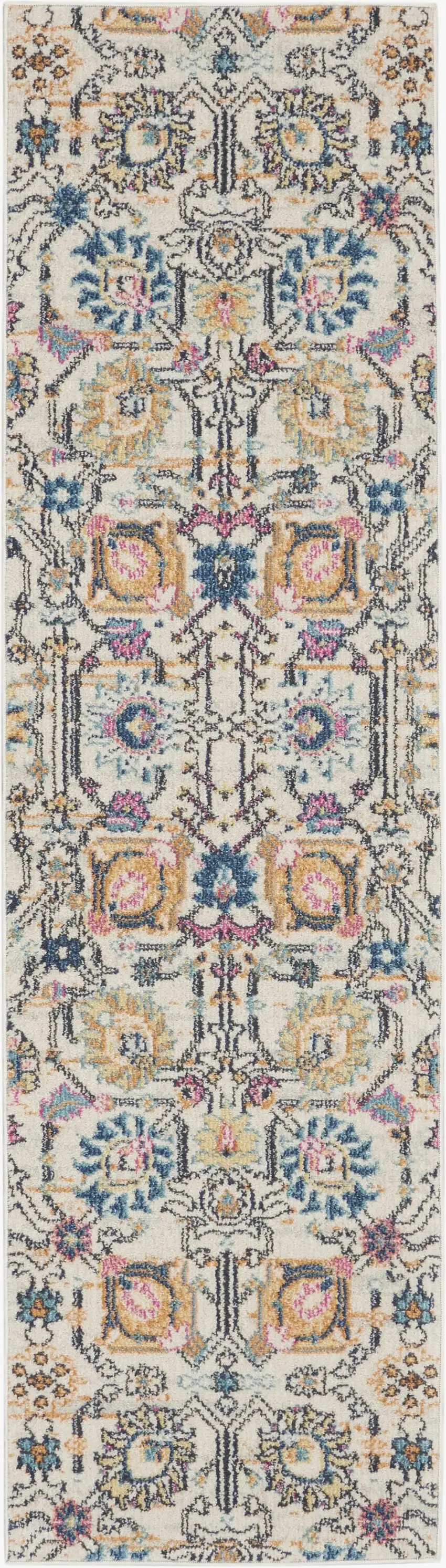 Ivory and Multicolor Floral Buds Runner Rug Photo 1