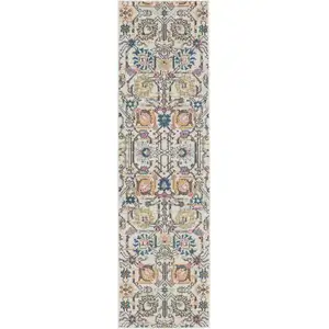 Photo of Ivory and Multicolor Floral Buds Runner Rug