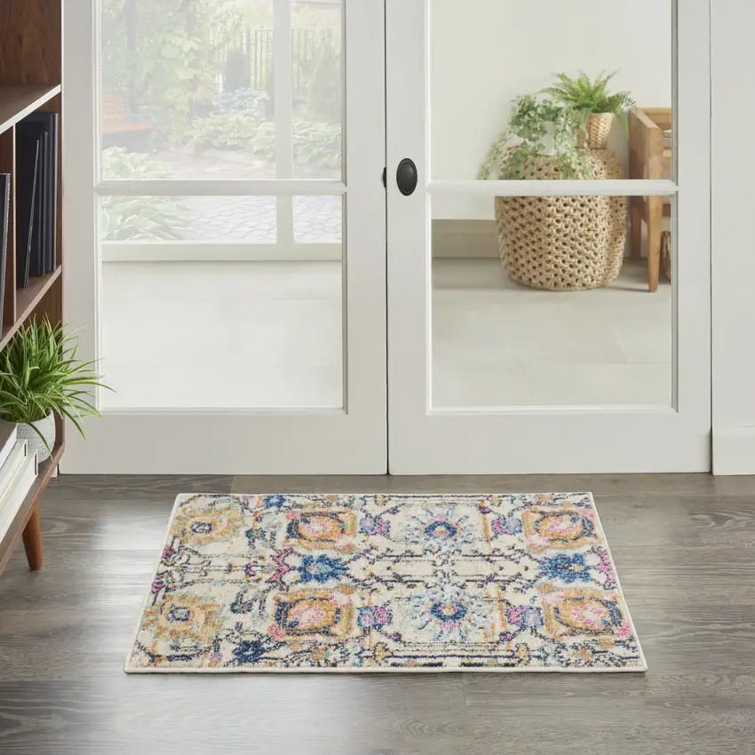 Ivory And Blue Floral Area Rug Photo 5