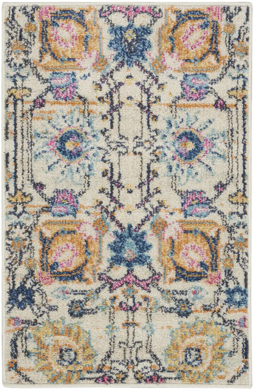 Ivory And Blue Floral Area Rug Photo 6