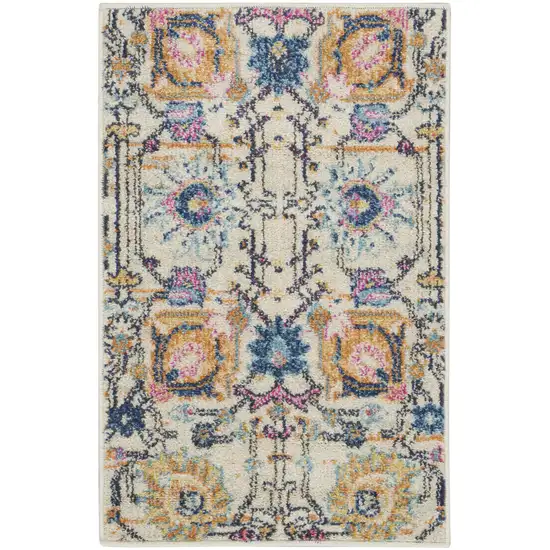 Ivory And Blue Floral Area Rug Photo 6