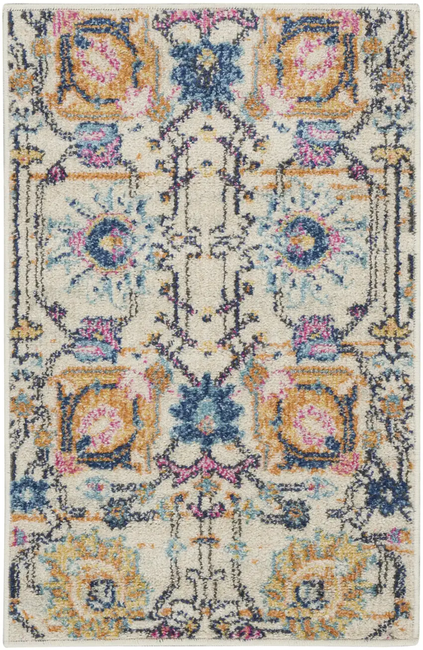 Orange And Ivory Floral Power Loom Area Rug Photo 3