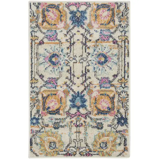 Orange And Ivory Floral Power Loom Area Rug Photo 3