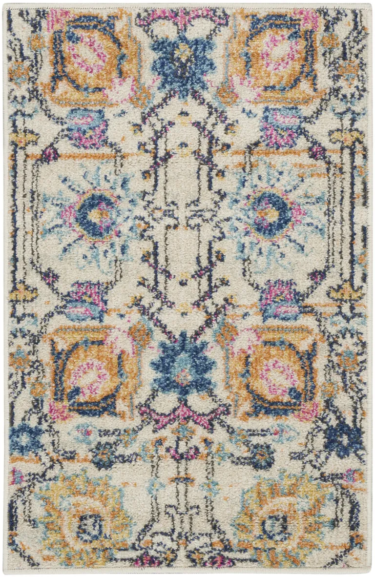 Ivory and Multicolor Floral Buds Scatter Rug Photo 3