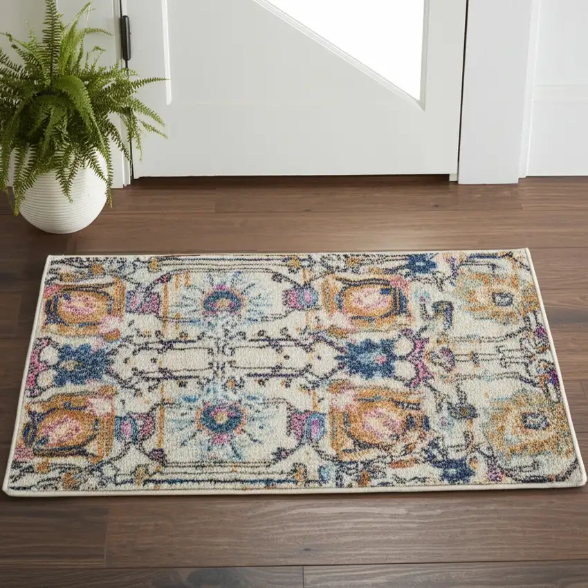 Ivory And Blue Floral Area Rug Photo 2