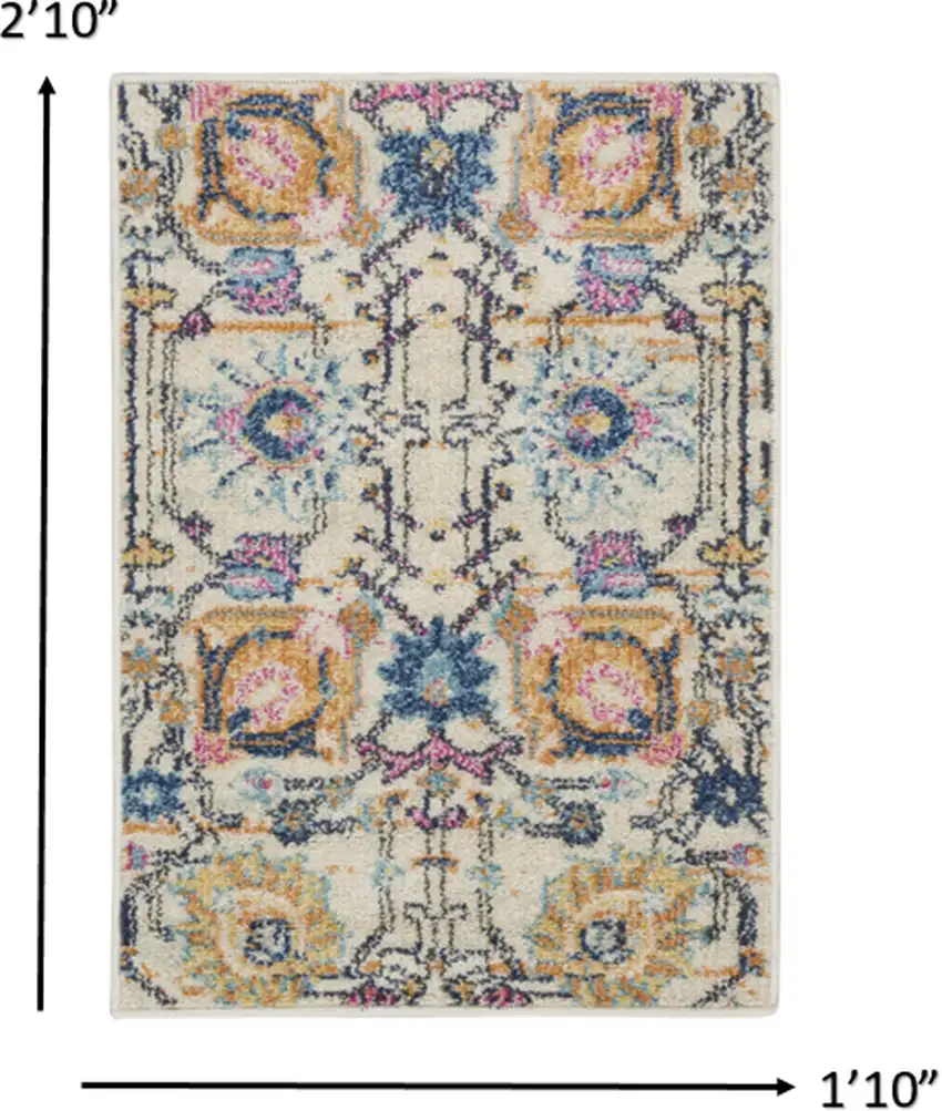 Ivory and Multicolor Floral Buds Scatter Rug Photo 6