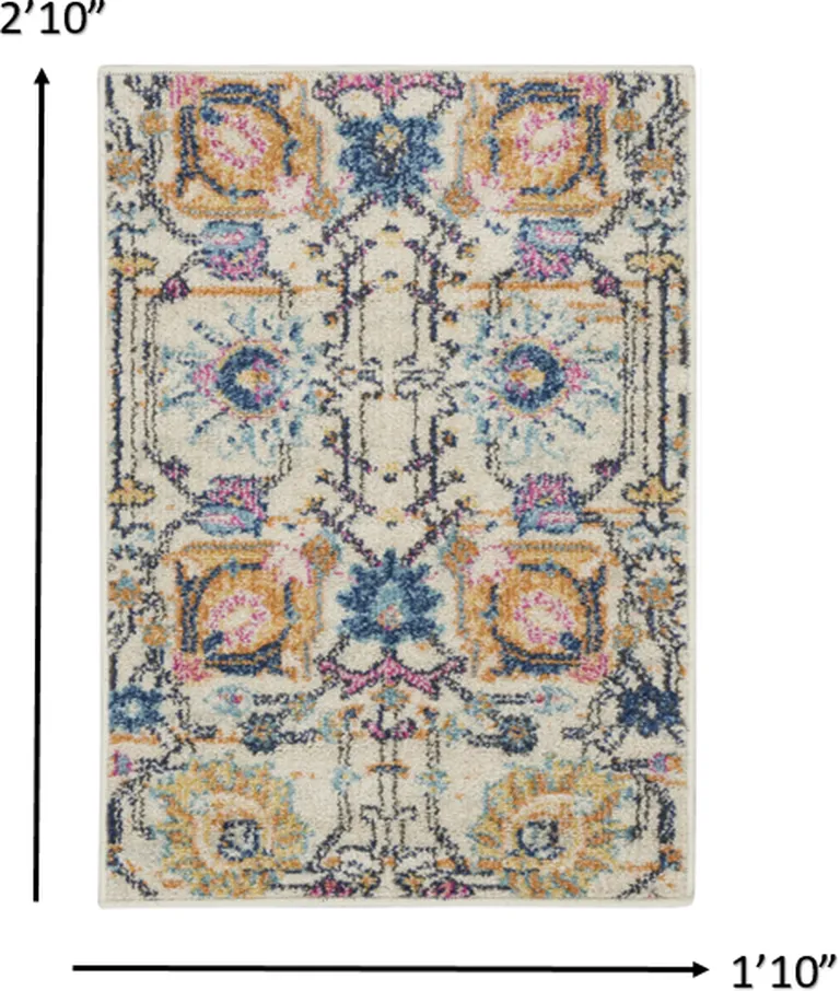 Ivory and Multicolor Floral Buds Scatter Rug Photo 4