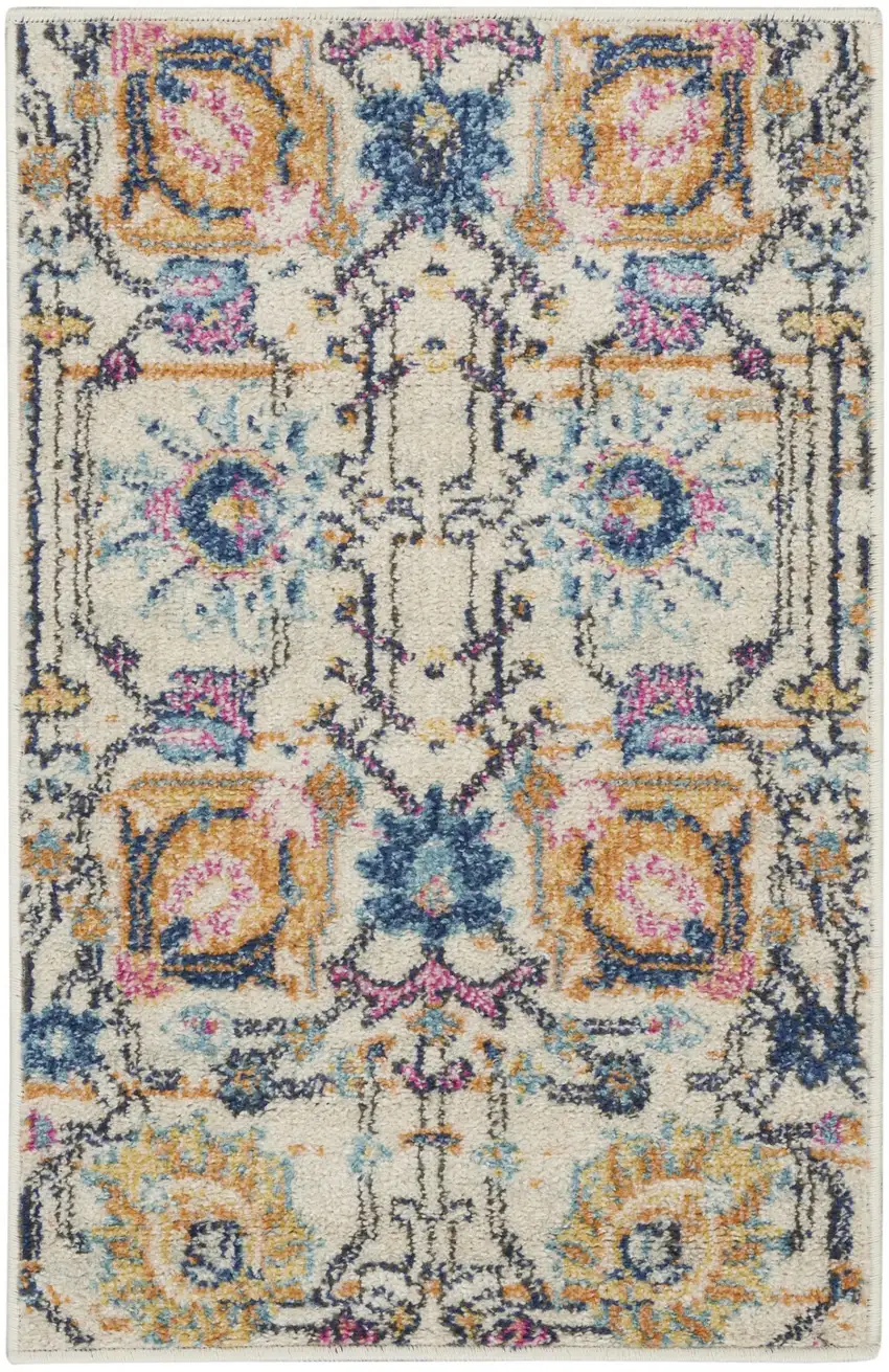 Ivory and Multicolor Floral Buds Scatter Rug Photo 1
