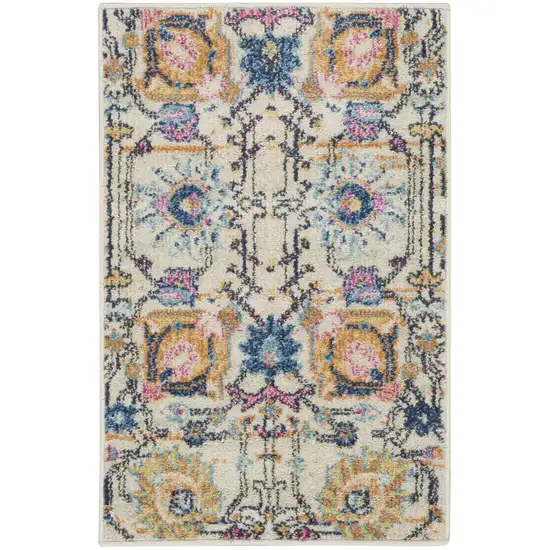 Ivory And Blue Floral Area Rug Photo 9