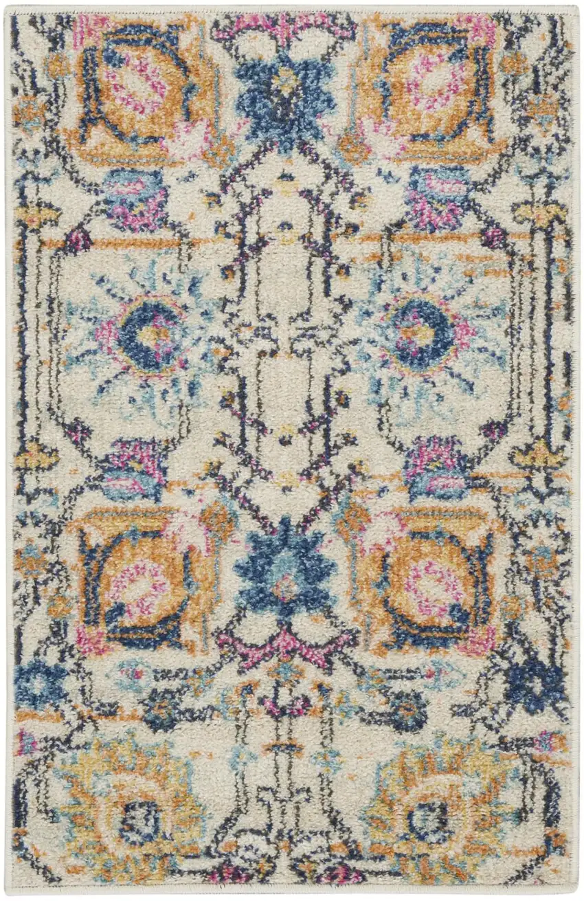 Ivory And Blue Floral Area Rug Photo 9