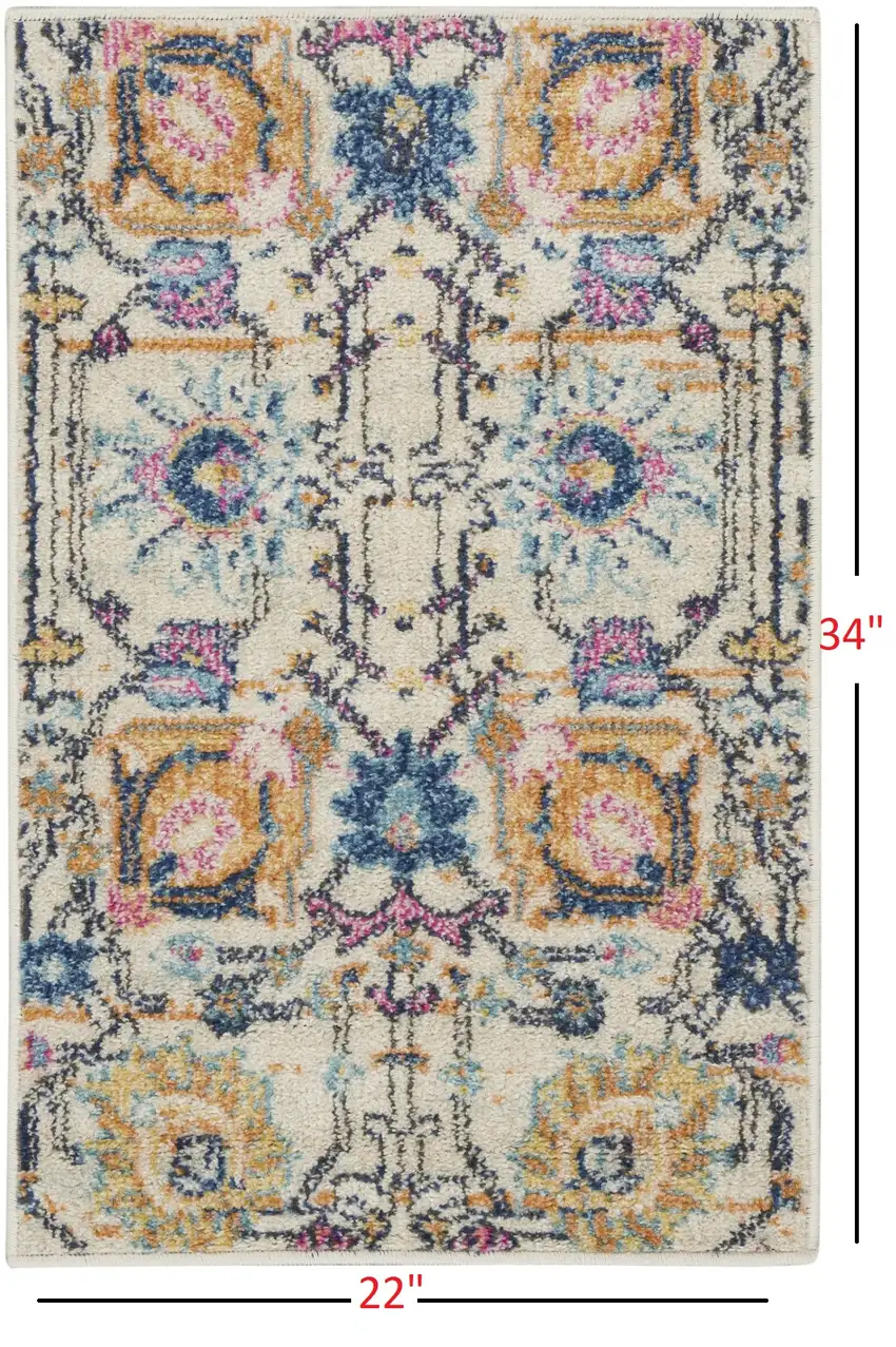 Ivory and Multicolor Floral Buds Scatter Rug Photo 5
