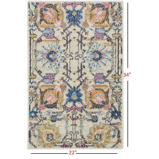 Ivory and Multicolor Floral Buds Scatter Rug Photo 5