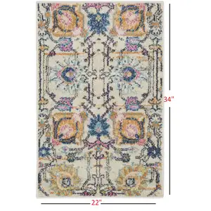 Photo of Ivory and Multicolor Floral Buds Scatter Rug