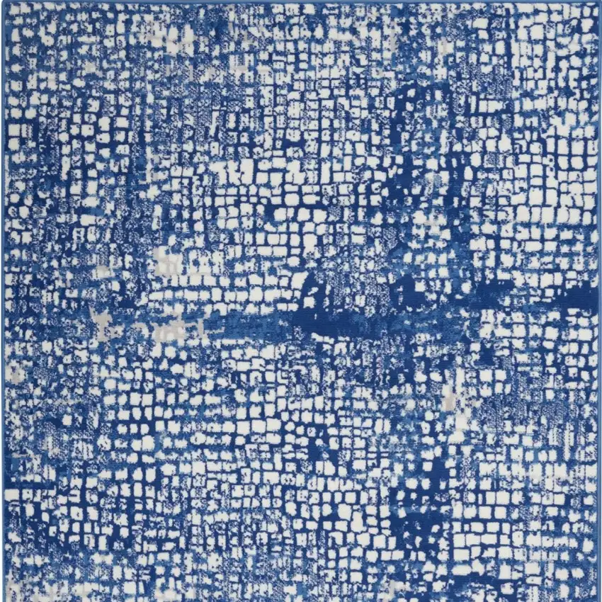 Ivory And Blue Geometric Area Rug Photo 5