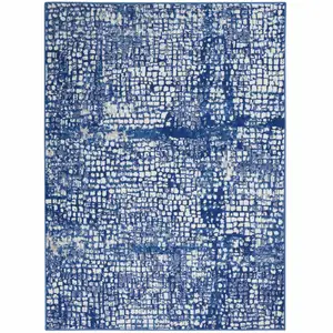 Photo of Ivory and Navy Abstract Grids Area Rug