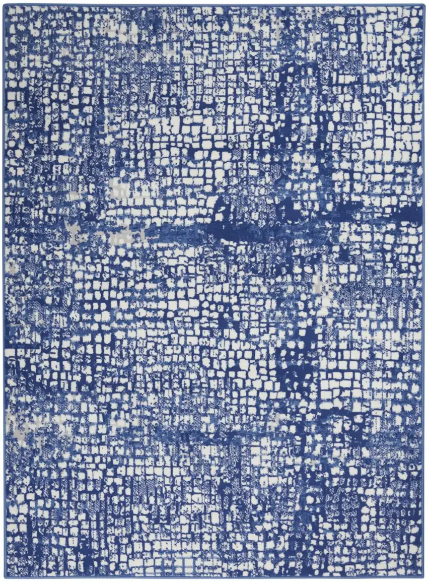 Ivory And Blue Geometric Area Rug Photo 9