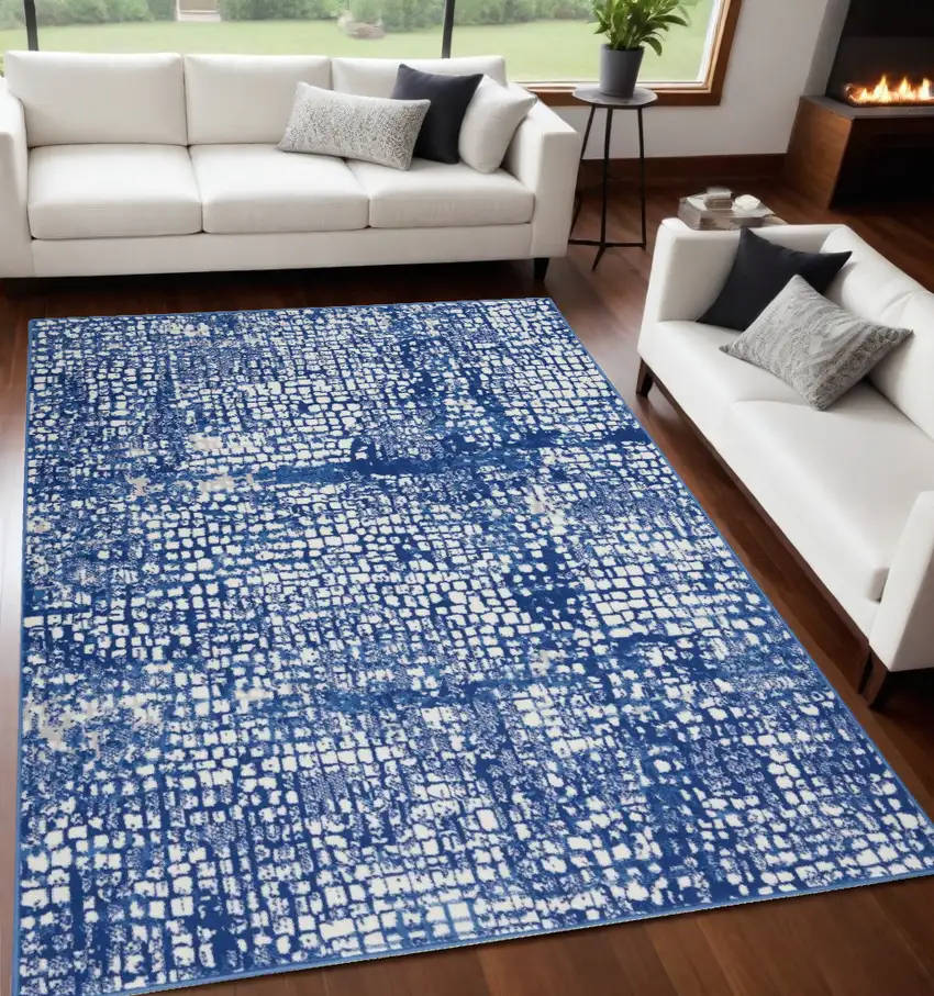 Blue And Ivory Abstract Dhurrie Area Rug Photo 1